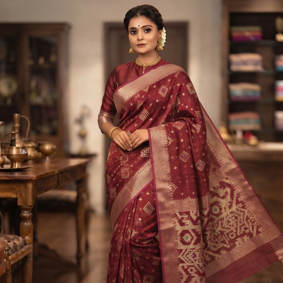 💚 স্নিগ্ধ রঙে রাজকীয় লুক – জামদানি